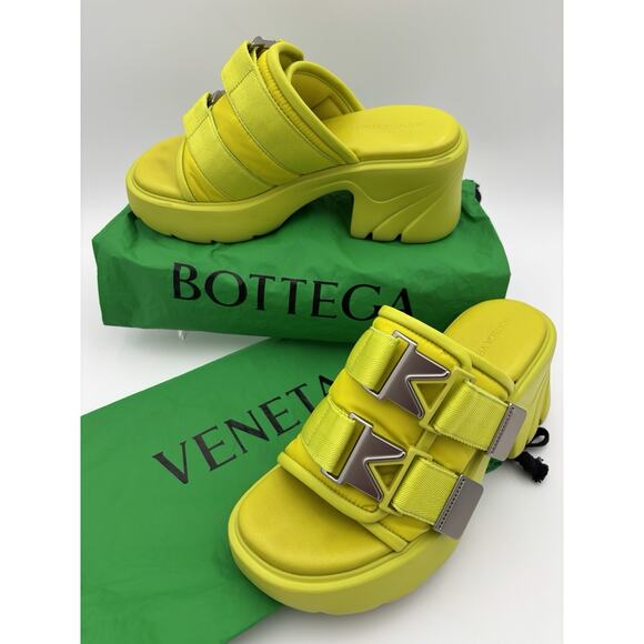 Bottega Veneta Shoes - Bottega Veneta Flash Buckle Mule Sandal Neon Yellow Chartreuse Size 39 / 9